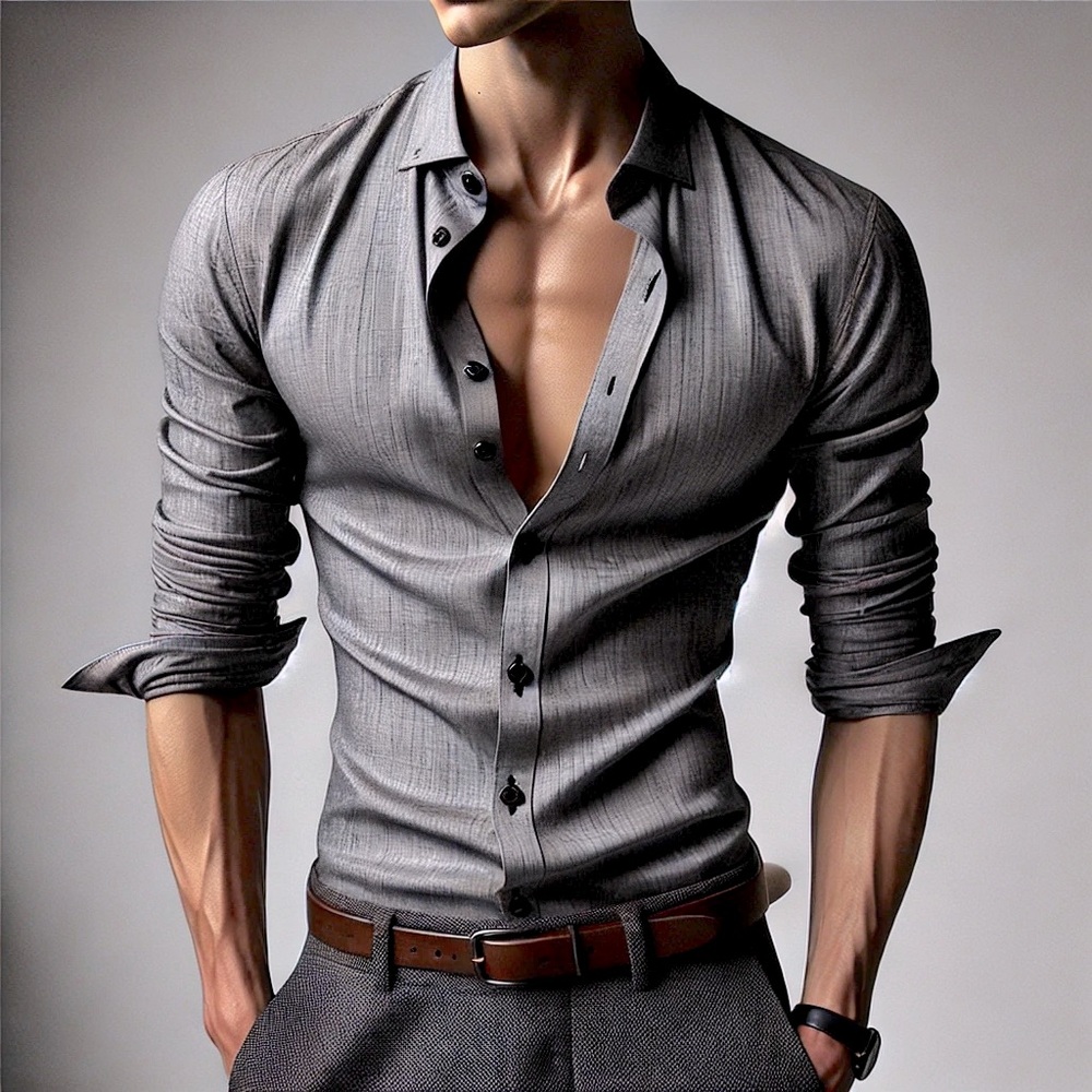 HM easy iron men’s button down shirt in gray woven. Size M made in Bangladesh.